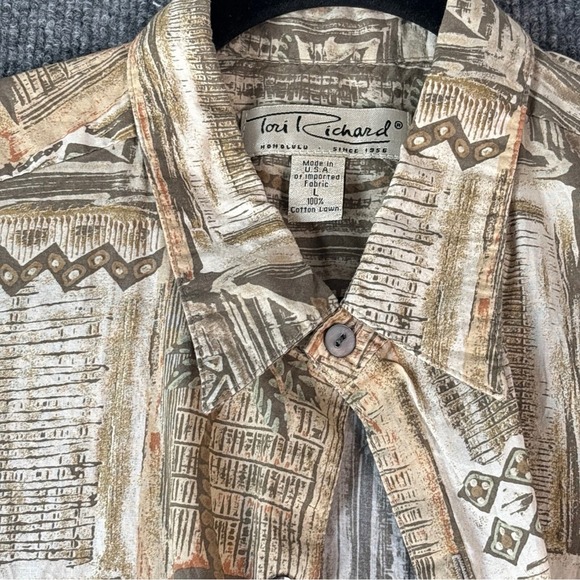 Tori‎ Richard Aloha Shirt Palm Tree Print Linen Blend Men's L - Picture 3 of 11